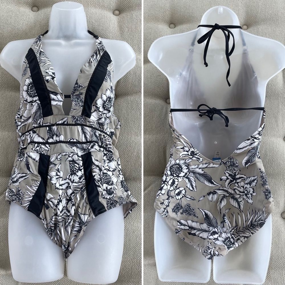 Leilani Neutral Tone 1pc Swimsuit Halter Neck Open Back 12